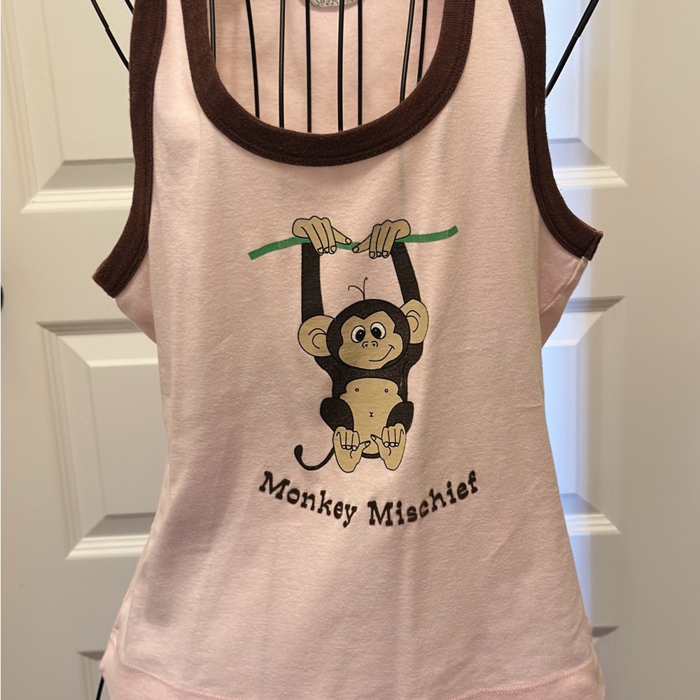 Monkey Mischief Pink and Brown Tank Top
